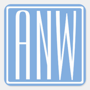 Fett Modern 3 Initialen Monogramm   White & Sky Bl Quadratischer Aufkleber