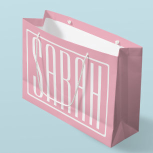 Fett & Modern Ihr Name oder Wort Weiß auf Rosa Große Geschenktüte