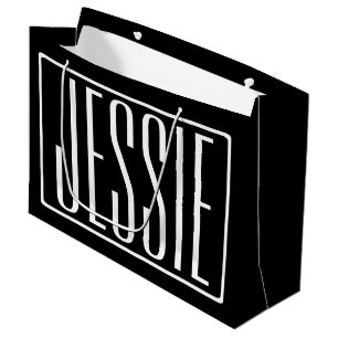 Fett & Modern Ihr Name oder Wort Weiß auf Schwar Große Geschenktüte
