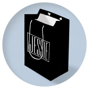 Fett & Modern Ihr Name oder Wort Weiß auf Schwar Mittlere Geschenktüte