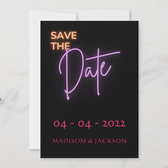 Fett Modern Neon Signing Save the Date Card (Vorderseite)