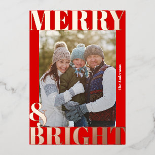 Fett Modern Red White Merry & Bright Foto Folien Feiertagskarte