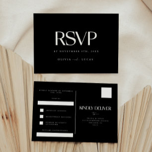 Fett & Modern Schwarz Weiß Hochzeit RSVP Postkarte