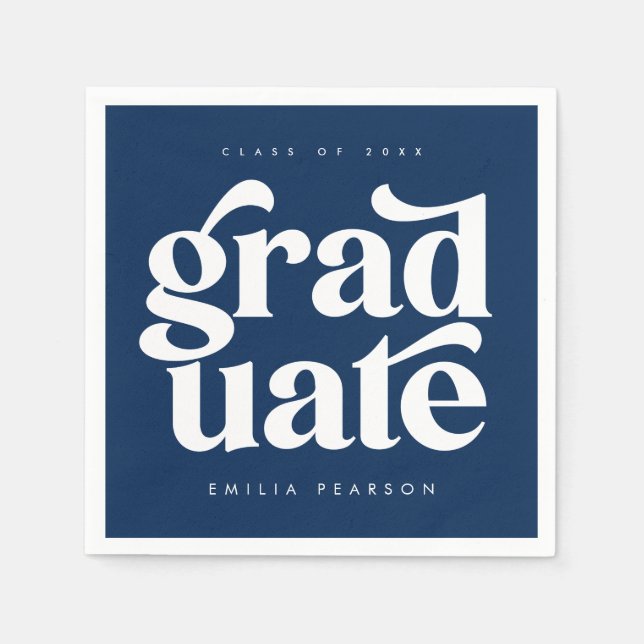 Fett Modern Type Blue Graduation Party Serviette (Vorderseite)