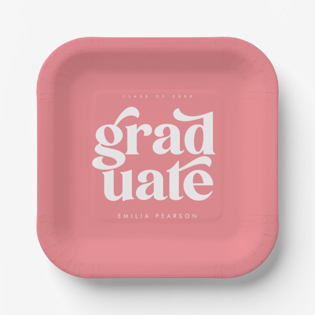 Fett Moderne Blush Pink Graduierungsparty Pappteller (Vorderseite)