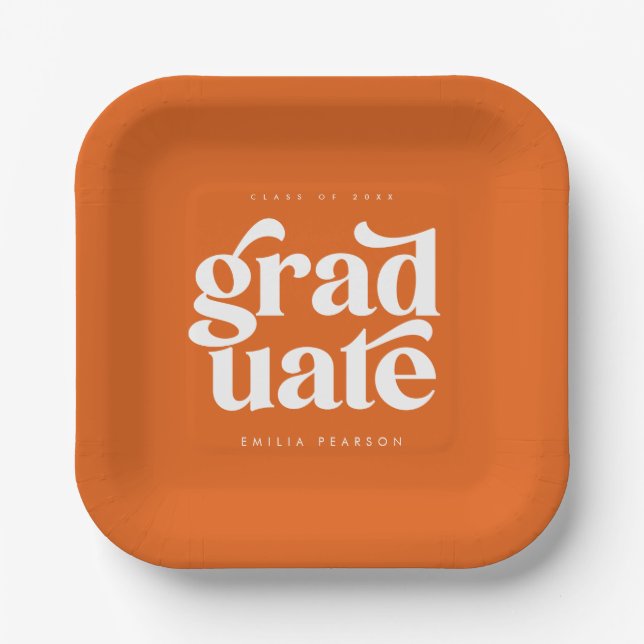 Fett Moderne Orange Graduation Party Pappteller (Vorderseite)