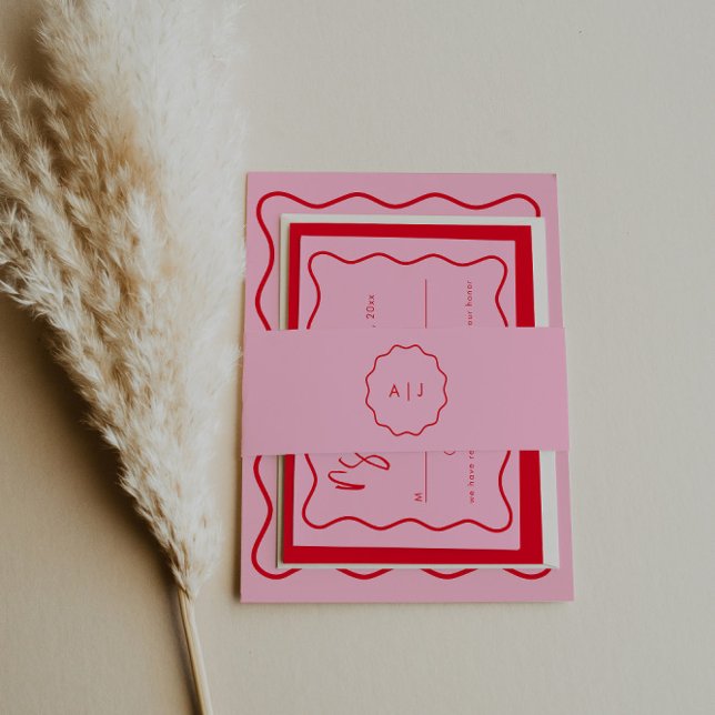 Fett moderne Rot-Rot-Rosa-Hochzeitsfeier Einladungsbanderole (Von Creator hochgeladen)