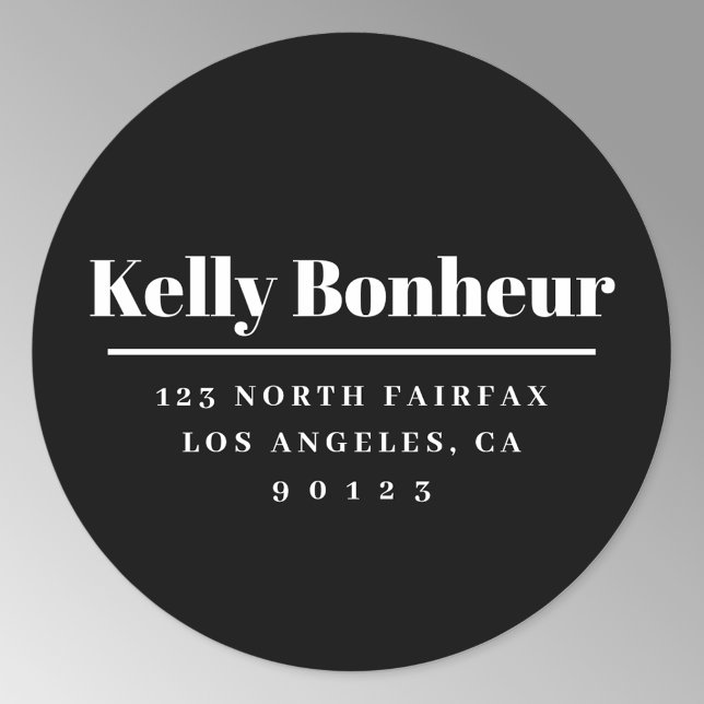 Fett Moderne Rücksendeadresse Schwarz & Weiß Runder Aufkleber (Von Creator hochgeladen)