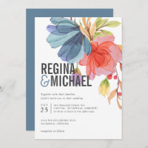 Fett Moderne Wasserfarbe Blaue Wildblumen Hochzeit