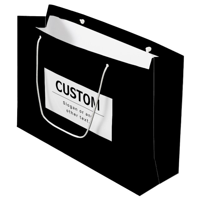 Fett moderner bearbeitbarer Text | Schwarz und Wei Große Geschenktüte (Vorderseite Schrägansicht)
