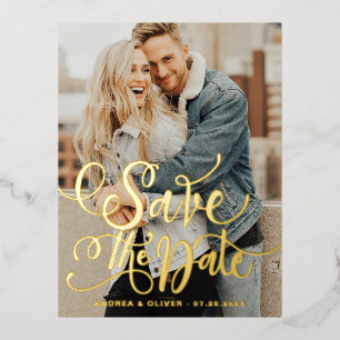 Fett modernes kalligraphisches Foto Save the Date Folie Einladungspostkarte