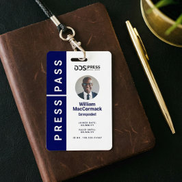 Fett Modernes Navy Circle Foto Press Pass & Logo Ausweis