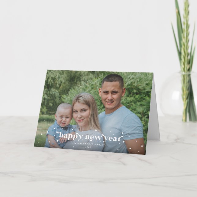 Fett modernes Retro Happy New Year Foto Karte (Vorderseite)