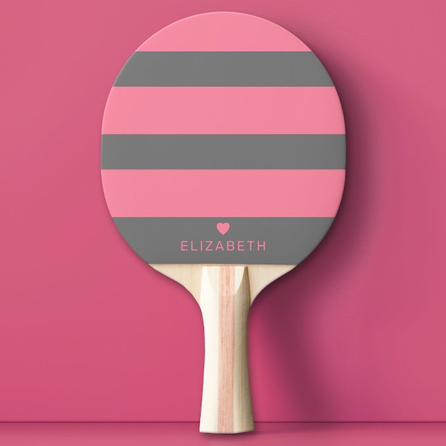 Fett Modernes, rosa gestreiftes Muster mit Herz Tischtennis Schläger (Custom Ping Pong Paddle)