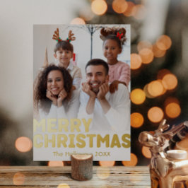Fett Modernes Vertikales Foto Frohe Weihnachtsgold Folien Feiertagskarte