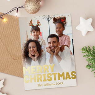 Fett Modernes Vertikales Foto Frohe Weihnachtsgold Folien Feiertagspostkarte