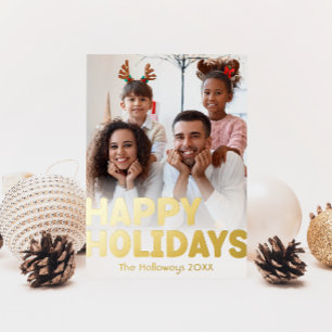 Fett Modernes Vertikales Full Foto Happy Gold Folien Feiertagspostkarte