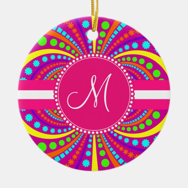 Fett Monogram Funky Muster Hot Pink Design Keramik Ornament (Vorne)