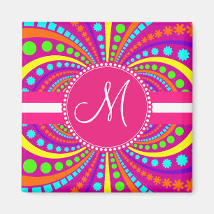 Fett Monogram Funky Muster Hot Pink Design Magnet
