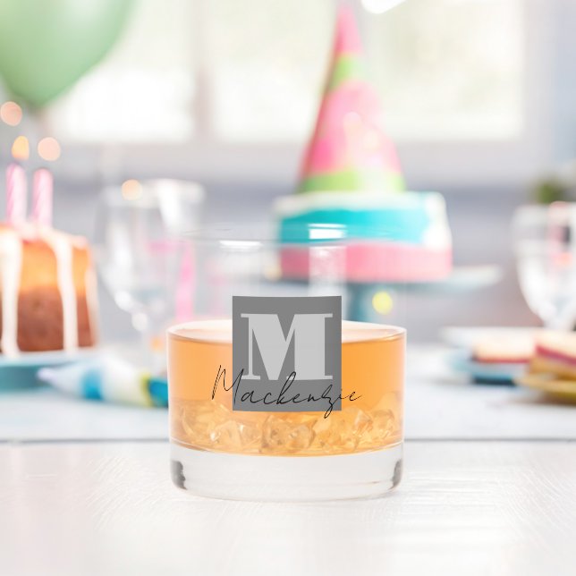 fett Monogram Initial Extravagant Script Custom Whiskyglas (Insitu (Geburtstag))