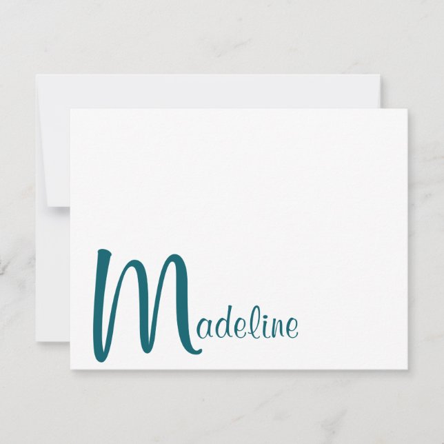 Fett Monogram Name Script Dark Aquamarin Note Card Mitteilungskarte (Vorderseite)