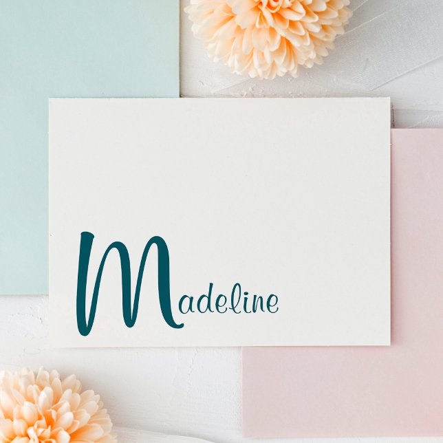 Fett Monogram Name Script Dark Aquamarin Note Card Mitteilungskarte (Von Creator hochgeladen)
