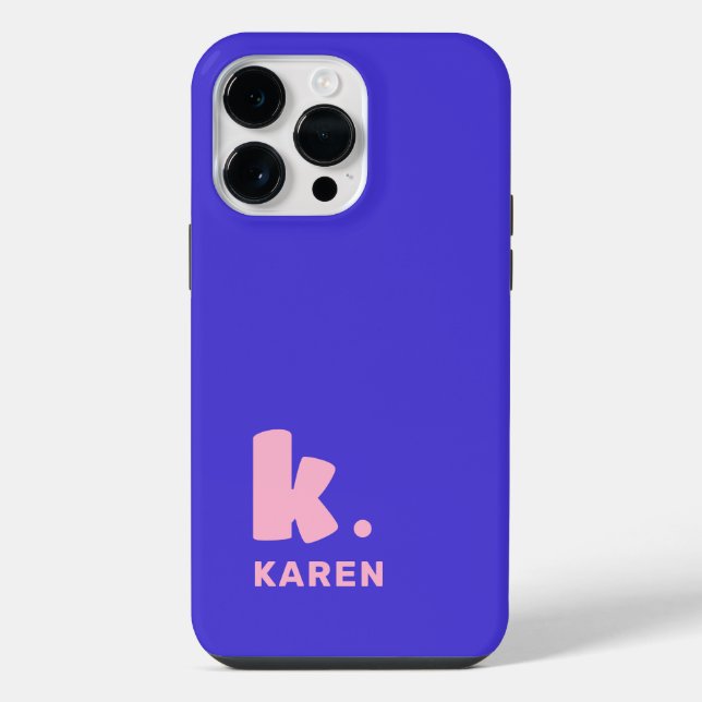 Fett monogramm Initial und Name blau pink iPhone Hülle (Rückseite)
