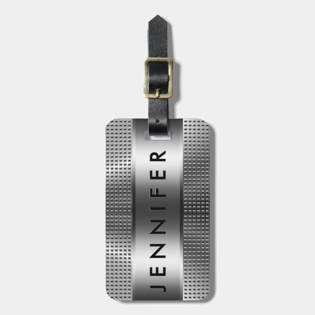 Fett Monogramm, metallisches Silbergraues Muster Gepäckanhänger (Vorderseite vertikal)