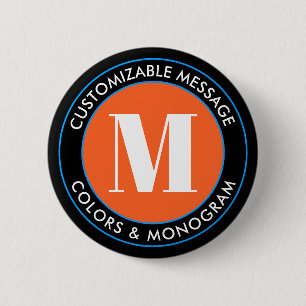 Fett Monogramm & Text Schwarz Weiß Orange & Blau Button