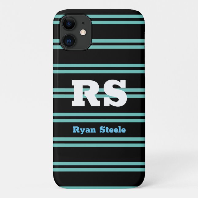Fett Monogramm und Name, Aquamarine Linien auf sch Case-Mate iPhone Hülle (Rückseite)