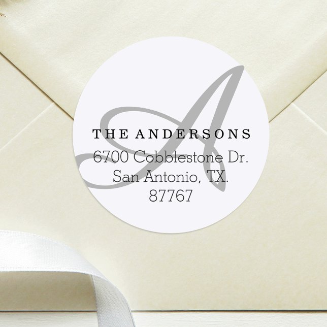 Fett-Monogramm-weiße Adressenkennzeichnung Runder Aufkleber (Von Creator hochgeladen)