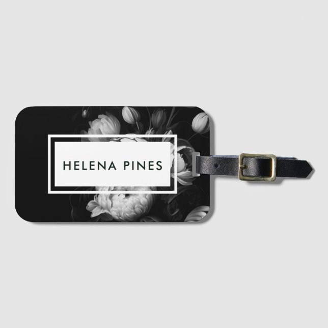 Fett moody Painterly Blume Black and White Gepäckanhänger (Vorderseite (Horizontal))