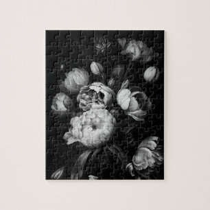 Fett moody Painterly Blume Black and White Puzzle