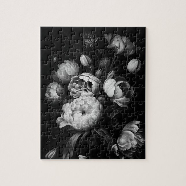 Fett moody Painterly Blume Black and White Puzzle (Vertikal)