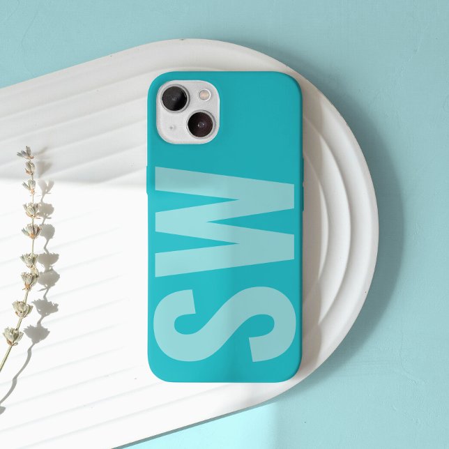 Fett Name Initials Aqua Blue Custom Monogram iPhone Hülle (Von Creator hochgeladen)