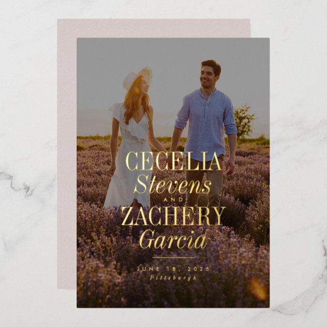 Fett-Namen einzigartig moderne Foto Save the Date Folieneinladung (Vorderseite/Rückseite)