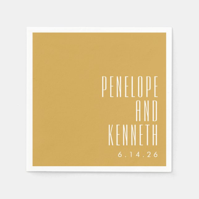 Fett-Namen Retro Typografie Gelbe Hochzeit Serviette (Vorderseite)