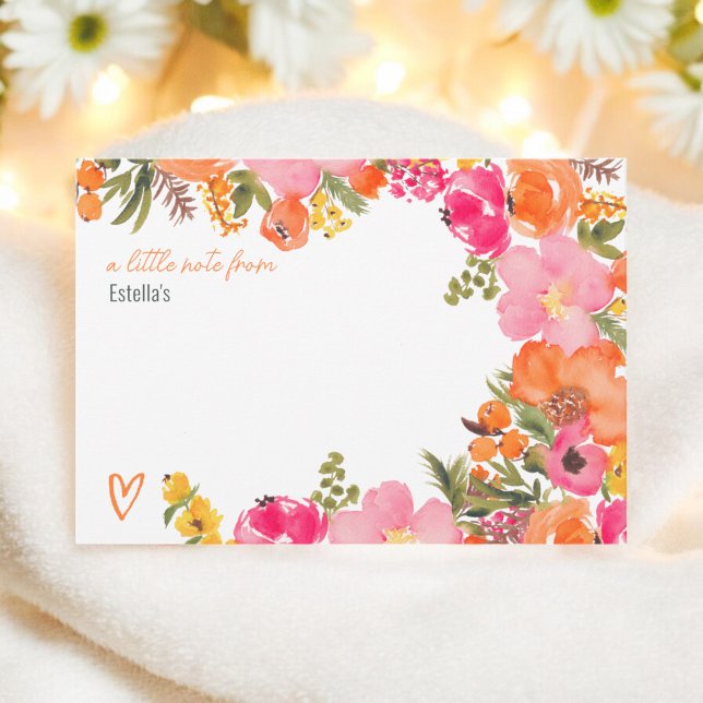 Fett Orange-Blume-Skript-Brautparty Mitteilungskarte (Bold Orange flowers script bridal shower Note Card)