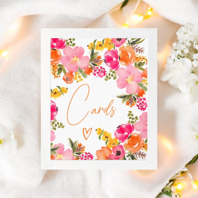Fett Orange-Blume-Skriptkarten-Brautparty Poster (Bold Orange flowers script cards bridal shower Poster)