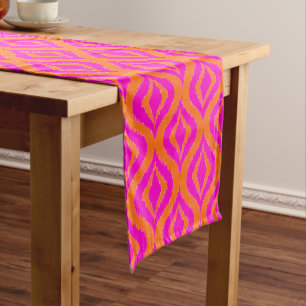 Fett Orange Hot Pink Sommer Ikat Ogee Kunst Muster Kurzer Tischläufer