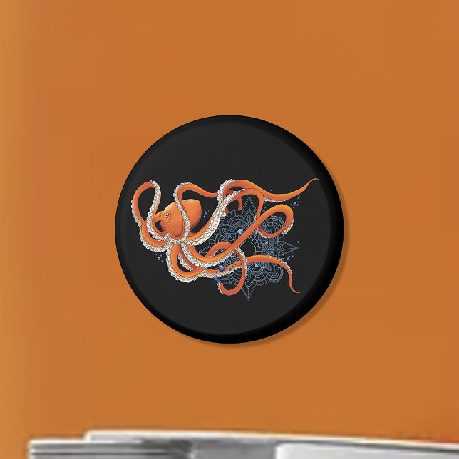 Fett Orange hypnotisierender Oktopus-Mandala  Magnet (Von Creator hochgeladen)