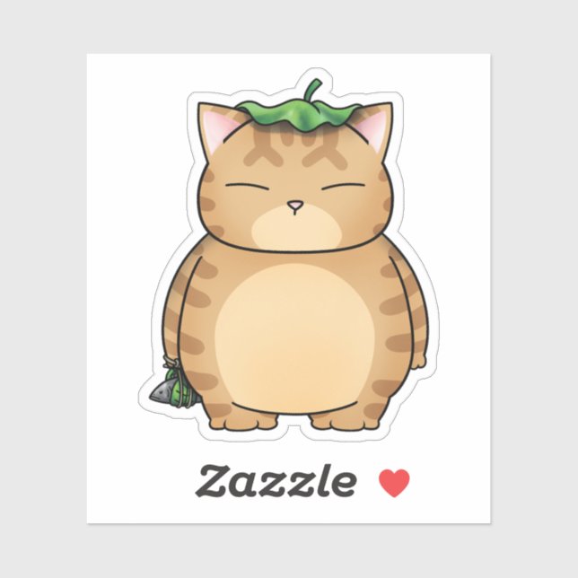 Fett Orange Katze mit Leaf Umbrella Aufkleber (Blatt)