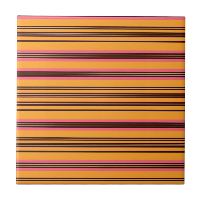 Fett orange-pinke horizontale Streifenmuster Fliese (Vorderseite)