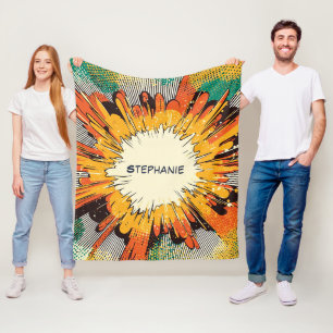 Fett Orange Pop-Art-Explosion schwarze Geschwindig Fleecedecke