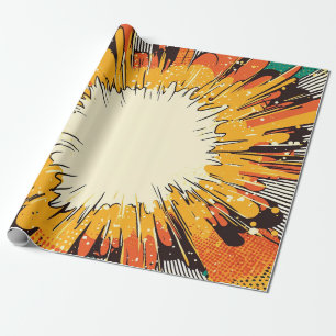 Fett Orange Pop-Art-Explosion schwarze Geschwindig Geschenkpapier
