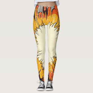 Fett Orange Pop-Art-Explosion schwarze Geschwindig Leggings