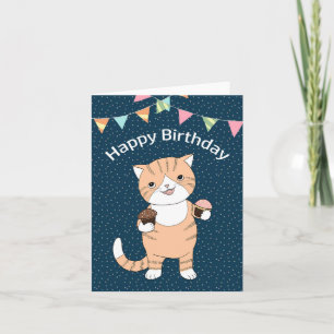 Fett Orange Tabby Ginger Katze mit Kuchen Geburtst Karte