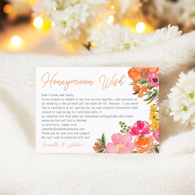 Fett orangefarbene Blume wünschen eine gute Hochze Begleitkarte (Bold orange flowers wishing well wedding enclosure card)