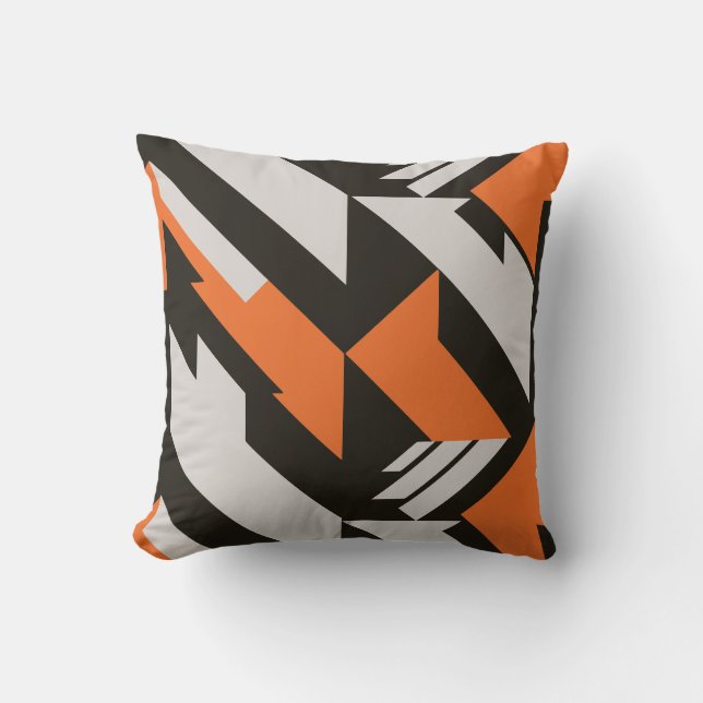 Fett orangefarbenes und schwarzes geometrisches De Kissen (Vorderseite)