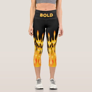 Fett orangegelbes Feuer Flammen schwarz Capri Leggings